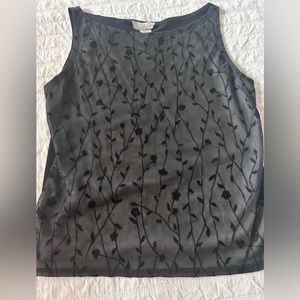 I.T.E.M. Sheer Lined Black Top  with Floral and Leaf Pattern , Small